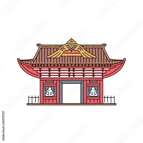 Japanese or chinese pagoda pavilion gate sketch vector illustration isolated.
