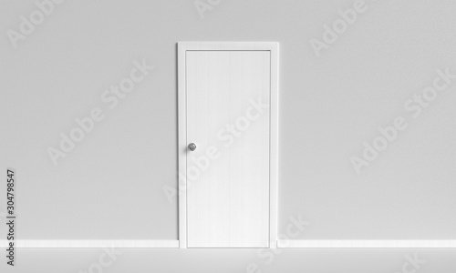 White closed door on white background.