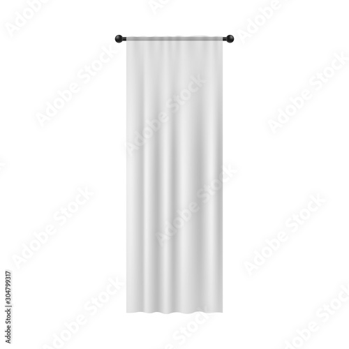 White curtain cloth hanging on bar realistic vector illustration mockup isolated.