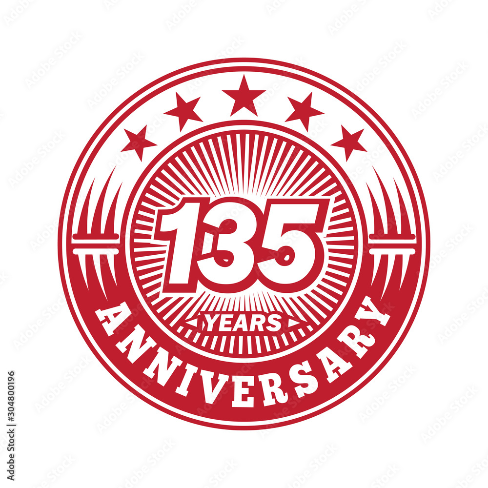 135 years logo. One hundred and thirty-five years anniversary celebration logo design. Vector and illustration.
