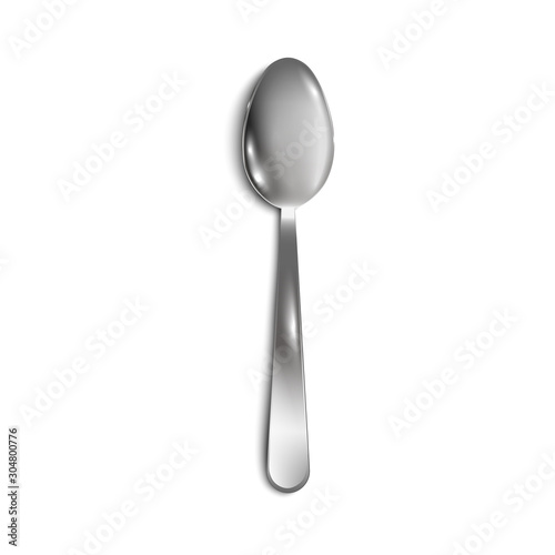 Realistic silver metal spoon isolated on white background