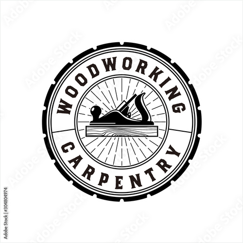 Vintage wood carpentry logo template isolated on white background - vector