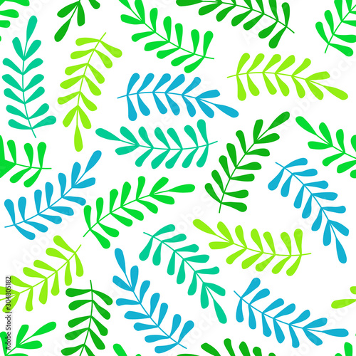 seamless pattern with green and blue leaves