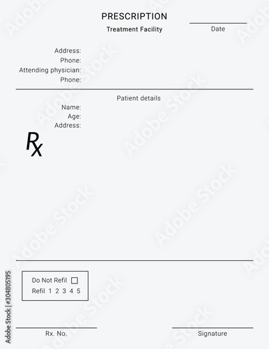 Rx pad template. Medical regular prescription form.