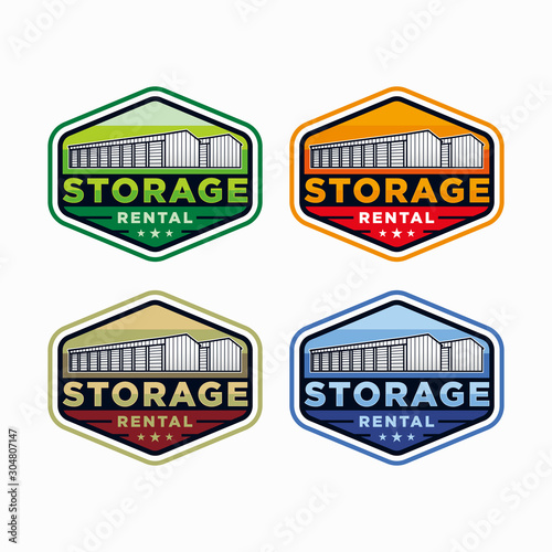 Badge storage rental logo design inspiration set vector. Garage logo vector