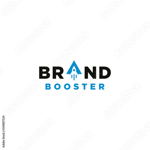 Brand booster typography logo vector with rocket element