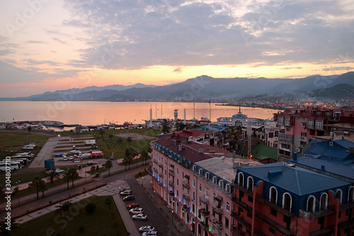 Impressive Aerial View of the Port of Batumi Area in the Early Morning, Adjara Region of Georgia