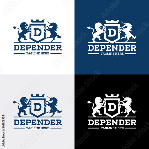 Defense logo badge, Lion and unicorn badge logo, victor badge logo
