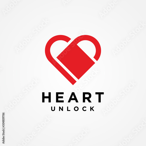 Heart Unlock Logo Template vector