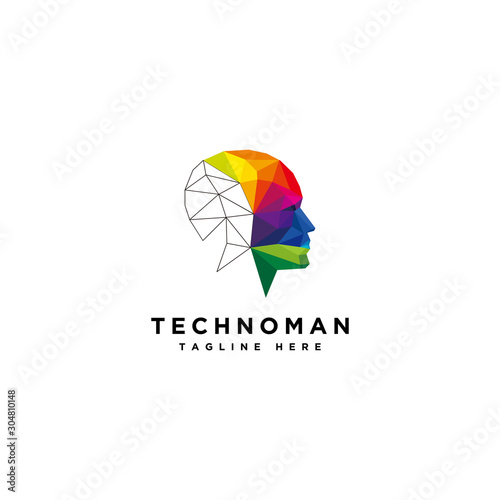Human technology logo, human virtual logo, human digital icon, colorful head human logo