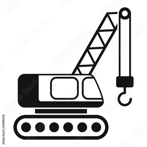 Excavator construction crane icon. Simple illustration of excavator construction crane vector icon for web design isolated on white background