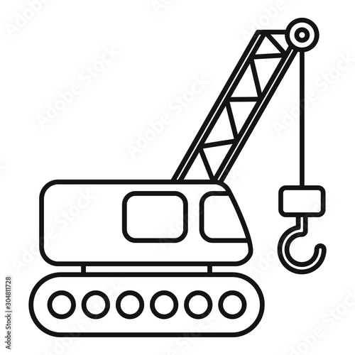 Excavator construction crane icon. Outline excavator construction crane vector icon for web design isolated on white background