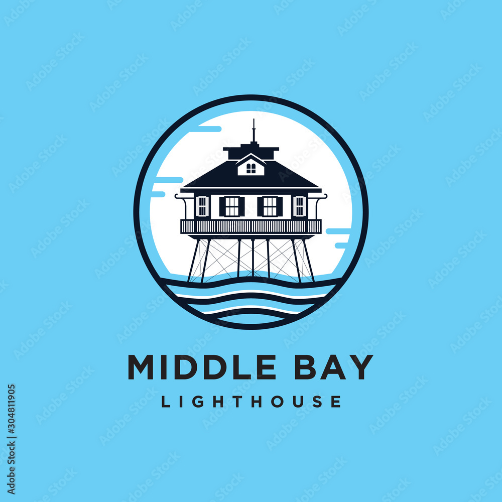 Middle bay lighthouse logo vector