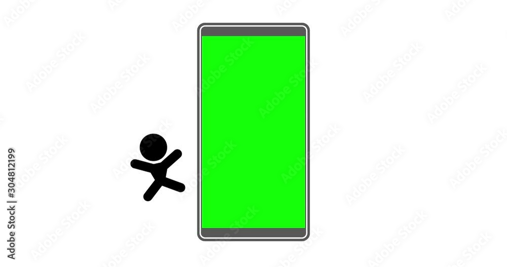 Animation of stickman icon with mobile phone, touching screen. Animation of stickman icon with mobile phone, touching screen.