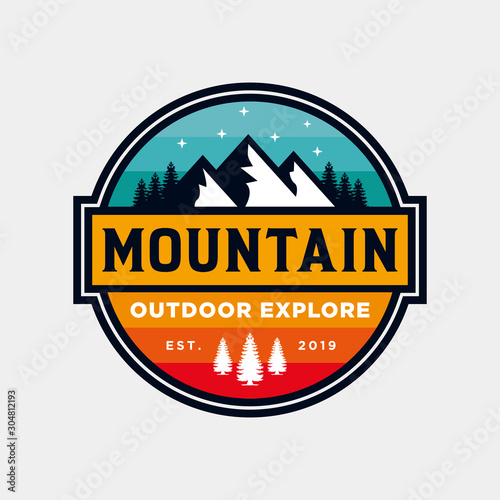 Badge Mountain logo design inspiration, Mountain illustration, outdoor adventure . V