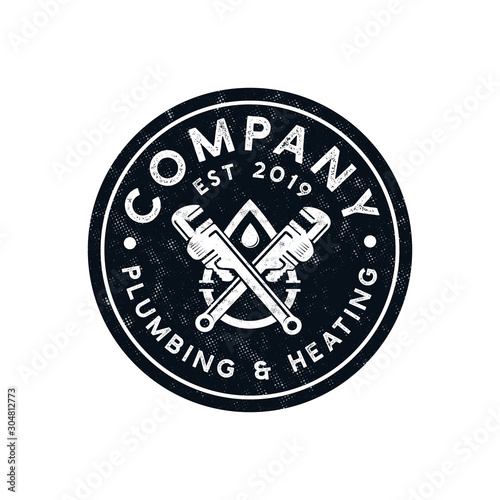 Vintage Plumbing and heating logo template - vector
