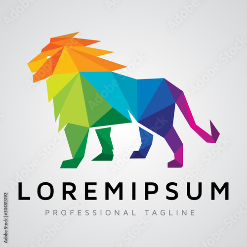 polygonal lion logo design template vector