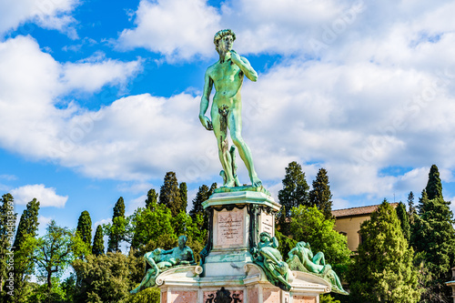 Copy of the statue of David by Michelangelo Buonarotti at Piazzale Michelangelo in Florence  Tuscany   Italy