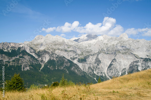 View of green valley Theth in Valbona Valley National Park, Albania, Europe