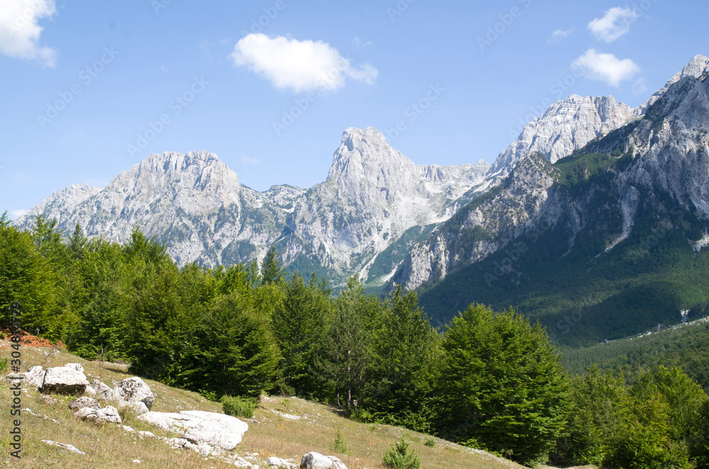 View of green valley Valbona in Valbona Valley National Park,  Albania, Europe
