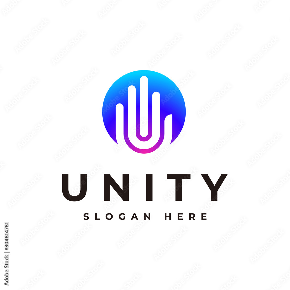 Unity letter U with geometrical negative space of hand logo - vector Unity letter U with geometrical negative space of hand logo - vector