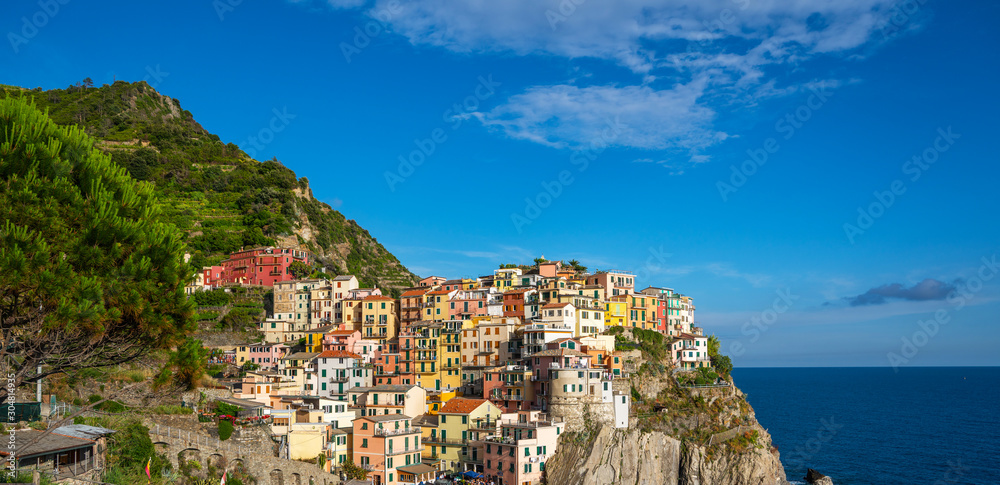 Manarola, Italy. Landmark village in Cinque Terre national park in Italy, Liguria. UNESCO world heritage site. Manarola is famous and popular travel destination.