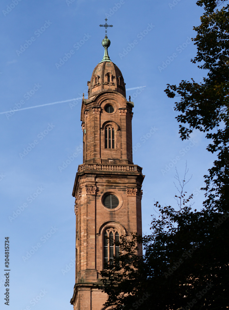 Church tower with blue sky 