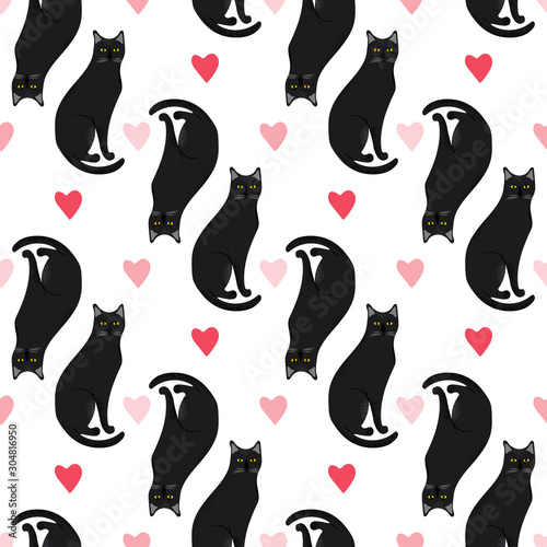 Seamless pattern with cute cats. Background with icons of bombay breed for a different design.