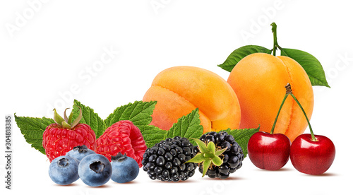 Fototapeta Naklejka Na Ścianę i Meble -  Collage of fresh fruits and berries isolated on white background with clipping path