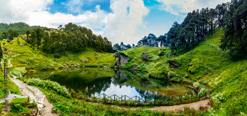 A panoramic view of the Serolsar Lake, Jalori Pass, Himachal Pradesh, India
