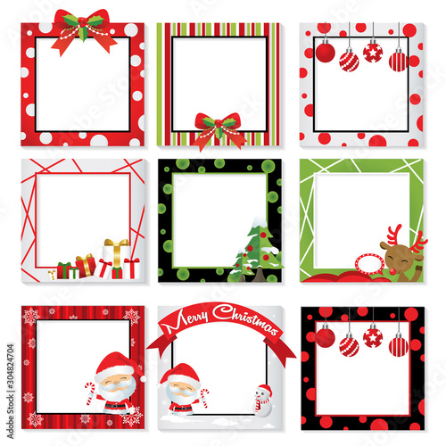Set of Christmas photo frame vector, Border & frame design