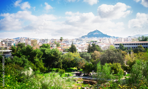 Cityscape of Athens with Lycabettus Hill