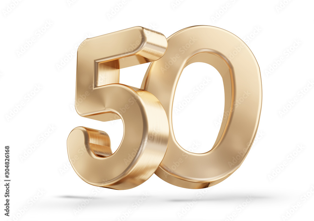 50 golden 3d-illustration isolated on white - obrazy, fototapety, plakaty 