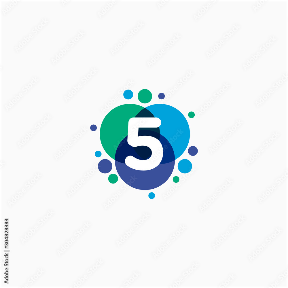 Number 5 with dot abstract logo designs. molecule Logo design , Lab Logo Design Element , Design Vector with Dots concept. - VECTOR Number 5 with dot abstract logo designs. molecule Logo design , Lab Logo Design Element , Design Vector with Dots concept. - VECTOR