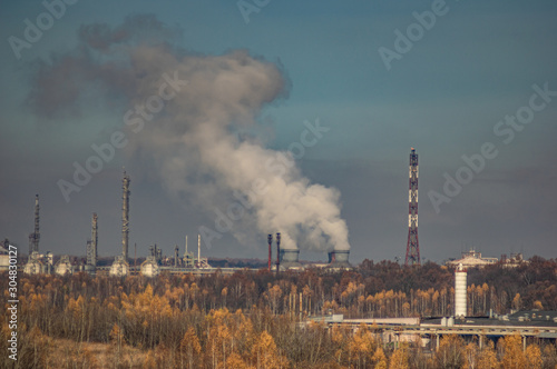 Factories in an industrial area among the forest