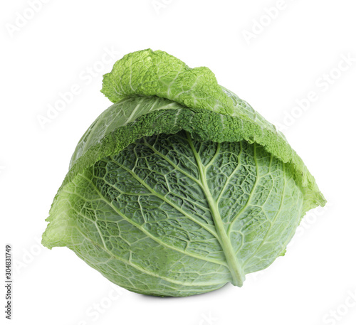 Fresh ripe savoy cabbage isolated on white
