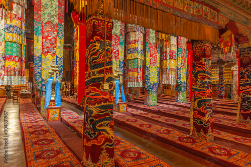 Interior of the main hall in Drepung Monastery near Lhasa, Tibet