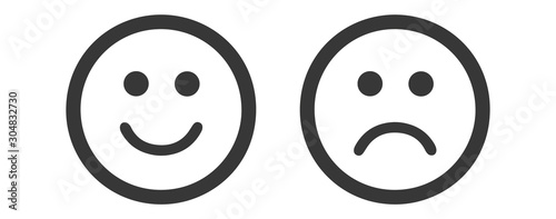 Mood vector icon, sad or happy symbol. Simple flat design, vector illustration isolated on white background.