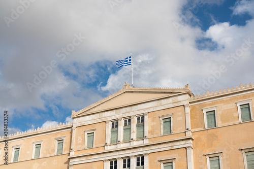 Neoclassic building of the Greek Parliament in Athens, abstract