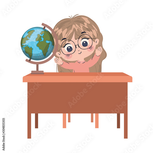 Isolated girl cartoon and desk vector design
