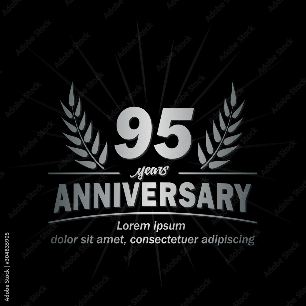 Naklejka premium 95 years logo. Ninety-five years anniversary vector and illustration design template.