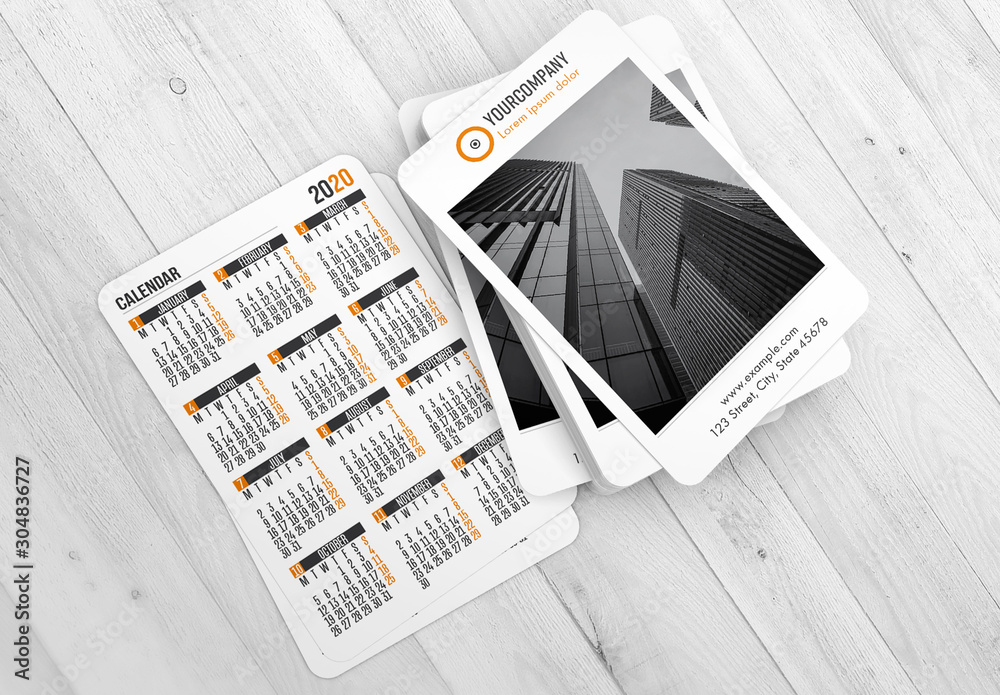 2020 Pocket Calendar Layout with Orange Accents Stock Template | Adobe ...