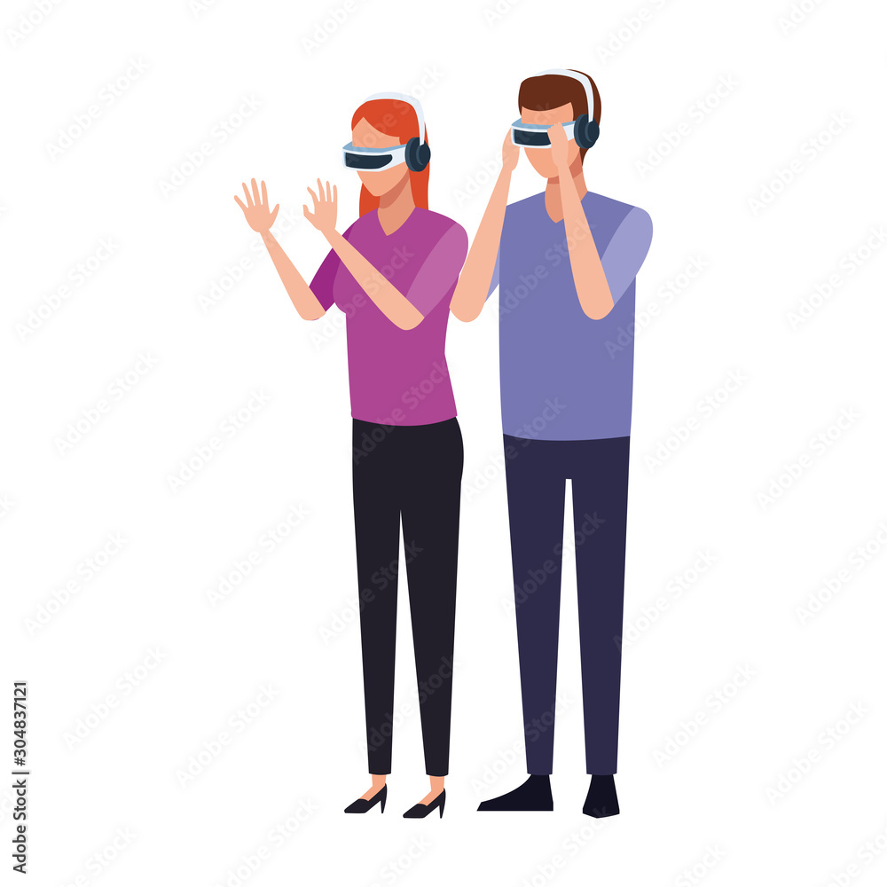man and woman using technology of augmented reality man and woman using technology of augmented reality