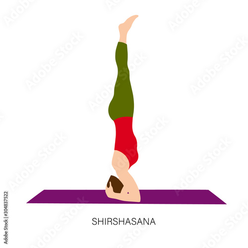 Woman in Shirshasana or Headstand yoga pose.