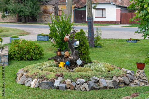 Kikinda, Serbia - July 26, 2019: Decorated yard and street in Kikinda, Serbia
