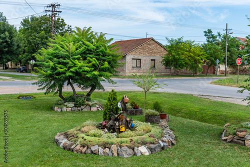 Kikinda, Serbia - July 26, 2019: Decorated yard and street in Kikinda, Serbia