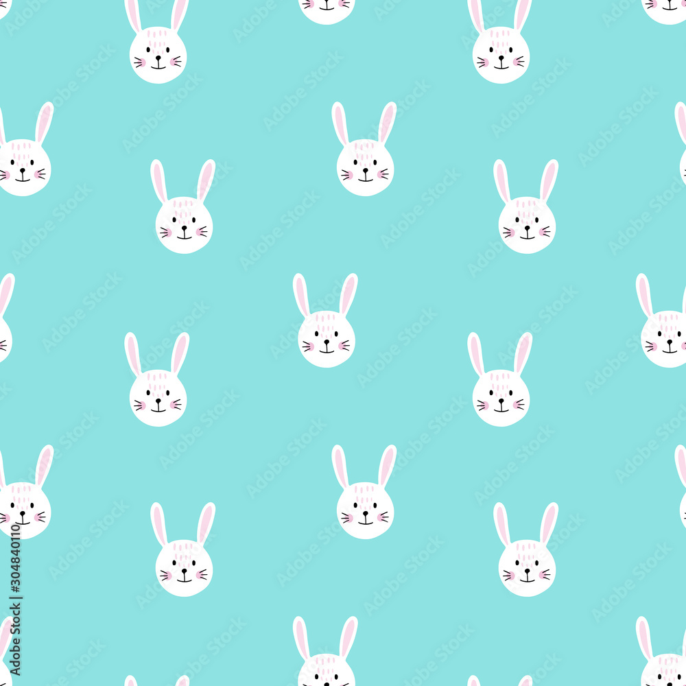 Cute seamless pattern with bunny faces. Background for kids with wild animals - rabbit. Vector illustration Cute seamless pattern with bunny faces. Background for kids with wild animals - rabbit. Vector illustration
