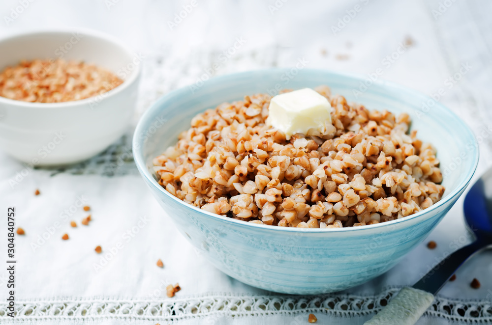 buckwheat with butter in the bowl buckwheat with butter in the bowl