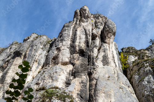 High rocks in the village Essing in Bavaria, Germany at the Altmuehl river