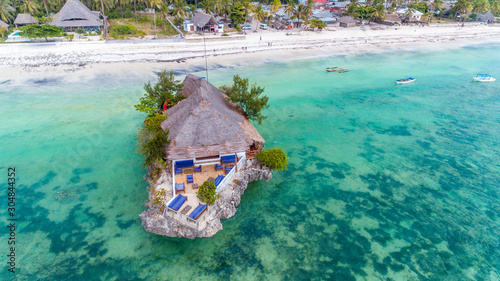 Rock Restaurant over the sea in Zanzibar, Tanzania, Africa.